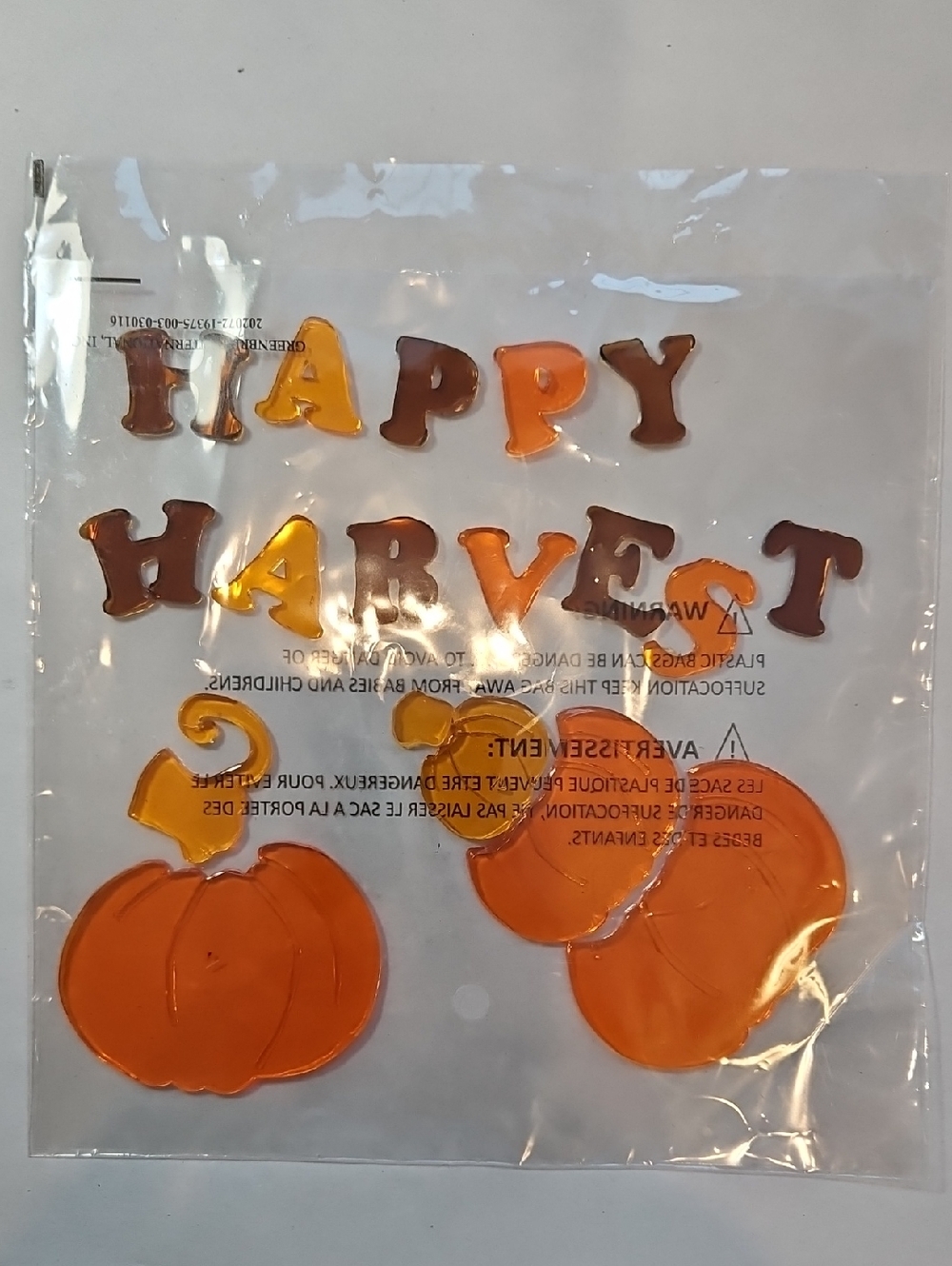 Happy Harvest Gel Window Cling Decor